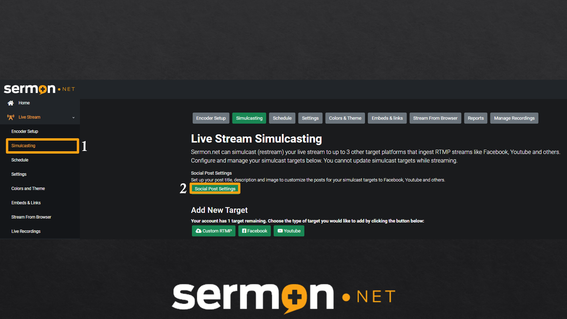 sermon.net simulcasting restreaming